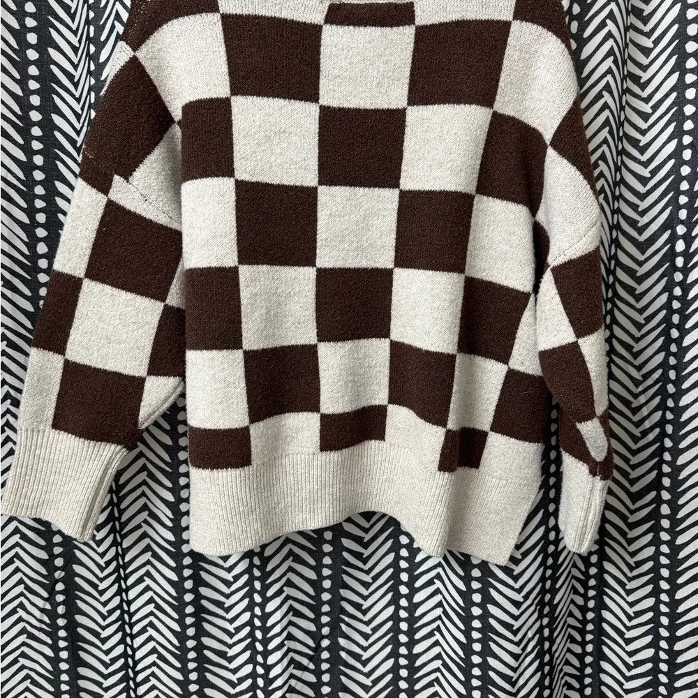 Sincerely Jules Brown and Cream Checkered Sweater - Picture 6 of 7